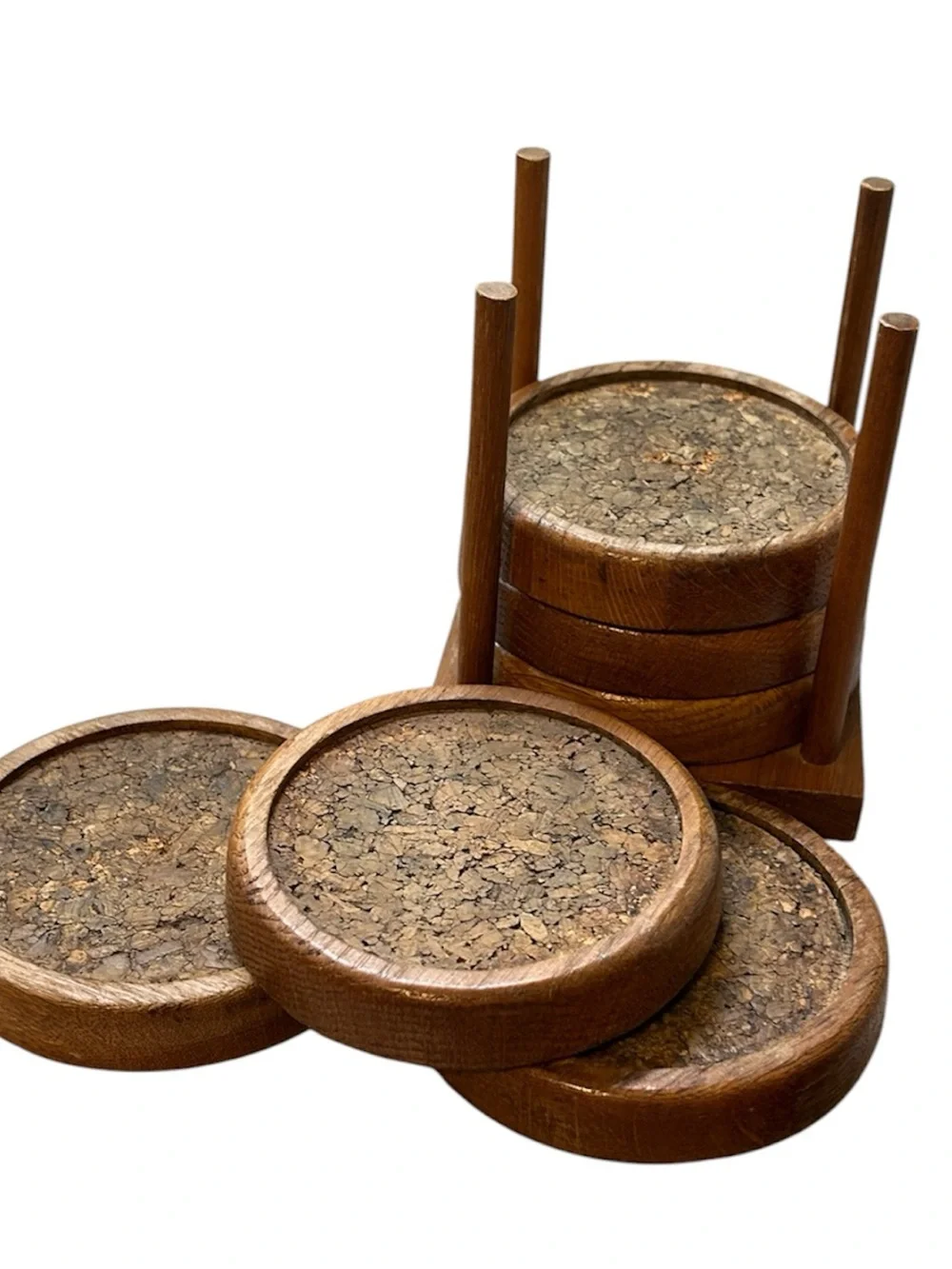 Vintage Wooden Stack Coaster Set with Cork Tops